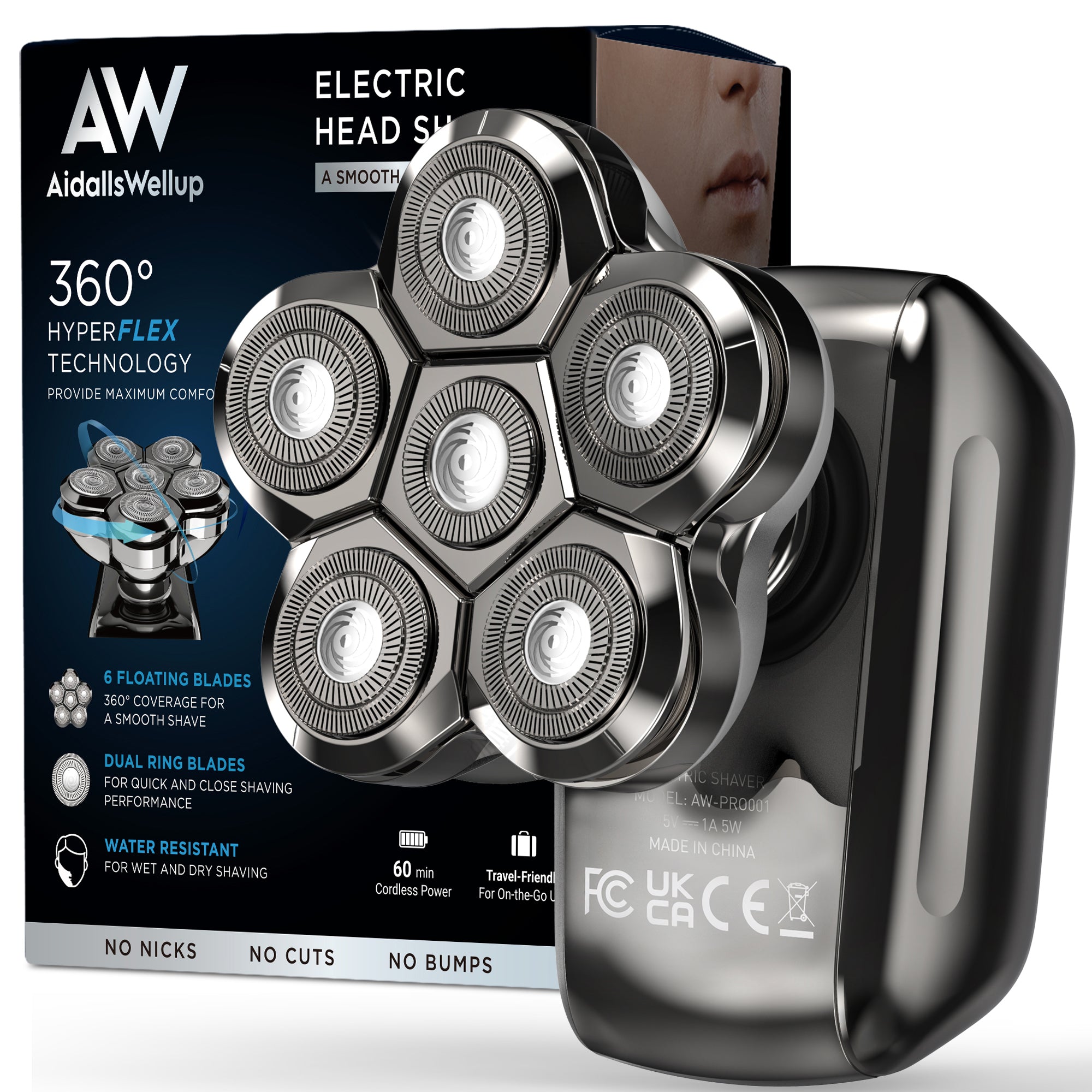 AidallsWellup Head Shavers for Bald Men: As Seen on NBC select Cordless Head Shaver - Waterproof Electric Razor Grooming Kit, Dry Wet Shaving for Men