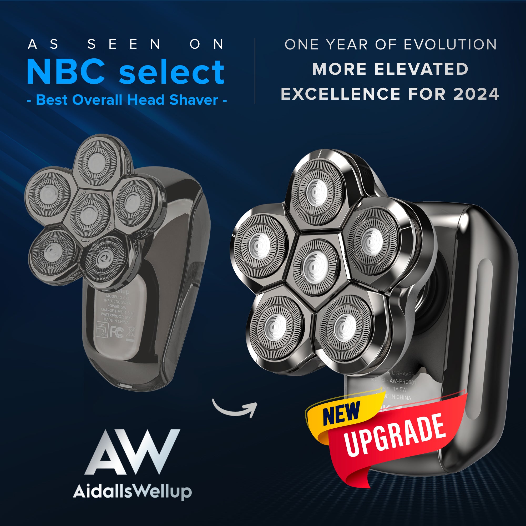 AidallsWellup Head Shavers for Bald Men: As Seen on NBC select Cordless Head Shaver - Waterproof Electric Razor Grooming Kit, Dry Wet Shaving for Men