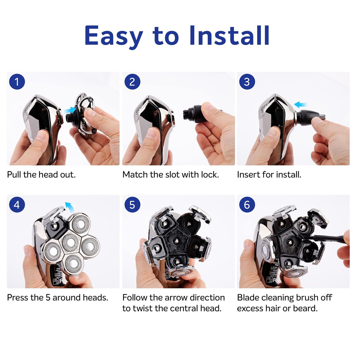 AW 6D Head Shavers for Bald Men, Anti-Pinch Electric Razor for Men, 5-in-1 Mens Grooming Kit with Nose Hair Trimmer, Beard Trimmer for Men, Waterproof and Rechargeable Electric Shavers for Men
