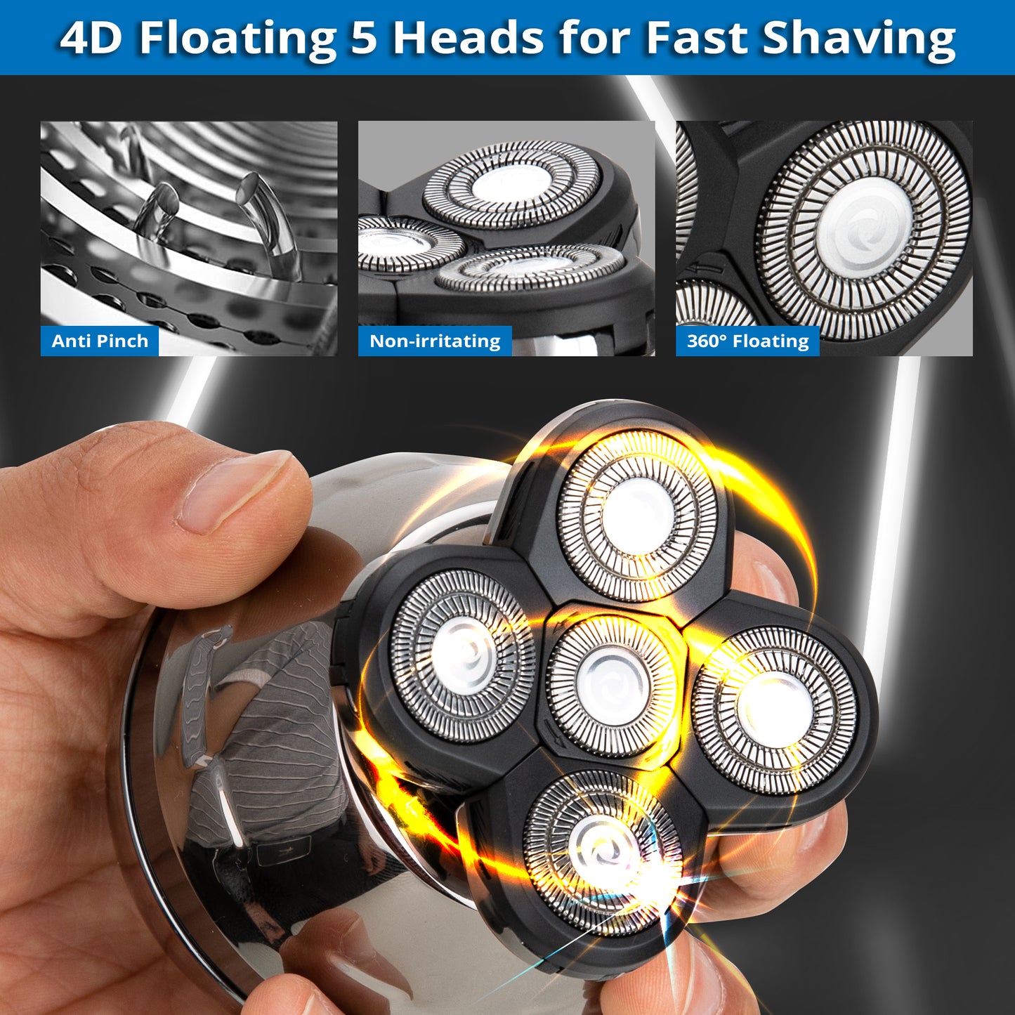 AW 5D Head Shavers for Bald Men, Anti-Pinch Electric Razor for Men, 5-in-1 Mens Grooming Kit with Nose Hair Trimmer, Beard Trimmer for Men, Waterproof and Rechargeable Electric Shavers for Men